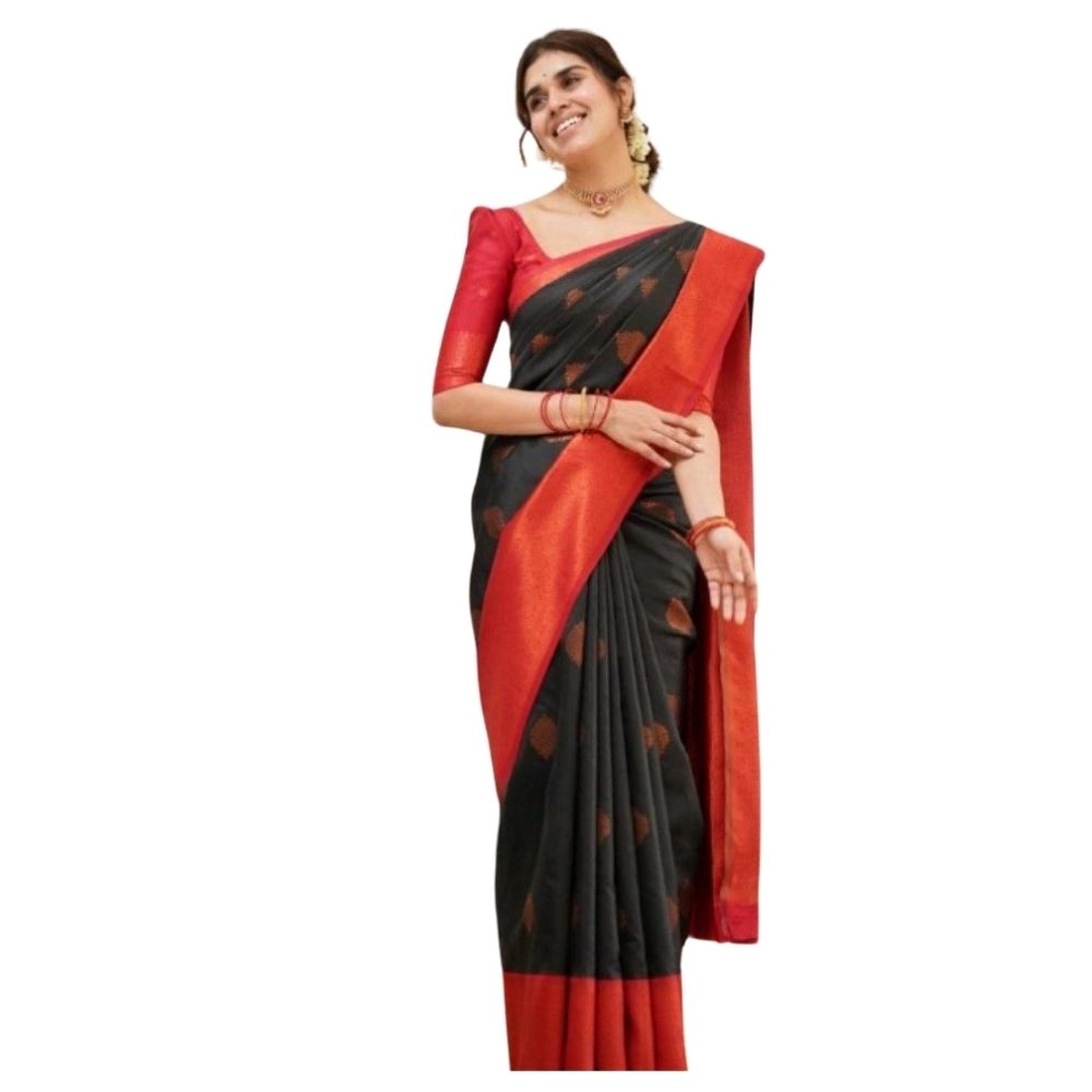 54465777771_495a857c0f_o_d-1000x1000-1.webp Black Silk Printed Saree with Unstitched Blouse