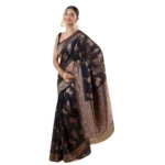 Black Silk Printed Saree with Unstitched Blouse