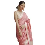 Peach Cotton Printed Saree with Unstitched Blouse