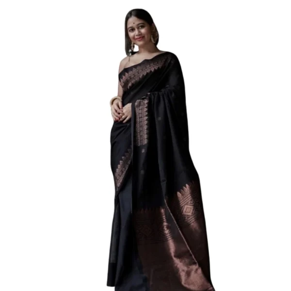 Classic Black Silk Printed Saree for Women