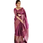 Purple Silk Printed Saree for Women with Unstitched Blouse