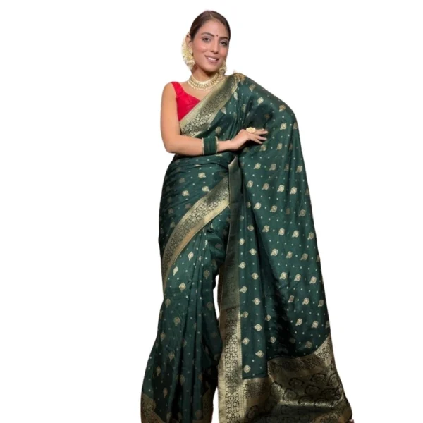 Green Silk Printed Saree with Unstitched Blouse for Women