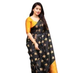 Vibrant Yellow Silk Printed Saree with Unstitched Blouse
