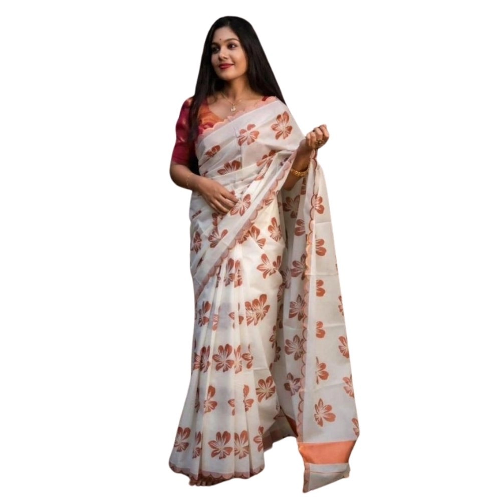 54465779256_4dd82a8920_o_d-1000x1000-1.webp Generic Women's Silk Printed Saree With Unstitched Blouse 5.5Mtr (White-Orange) - Image 1