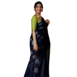 Navy Blue Silk Printed Saree with Unstitched Blouse