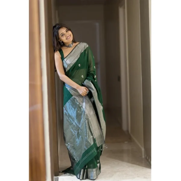 Green Cotton Printed Saree for Women