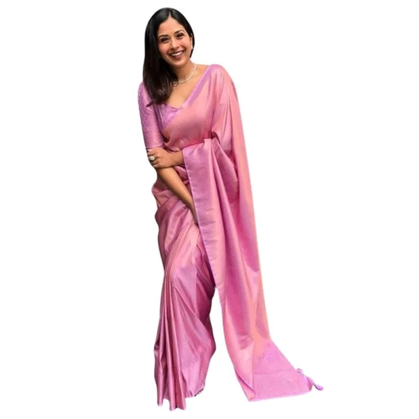 Pink Silk Printed Saree for Women