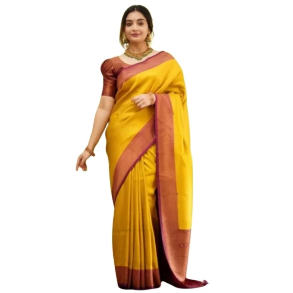 Yellow Silk Printed Saree for Women