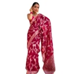 Pink Printed Silk Saree with Unstitched Blouse