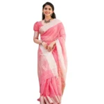 Women's Pink Cotton Printed Saree
