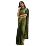Green Silk Printed Saree for Women with Unstitched Blouse