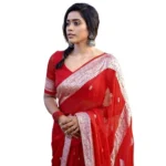Red Cotton Printed Saree for Women
