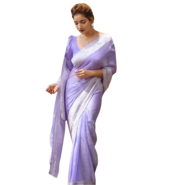 Lavender Cotton Printed Saree for Women