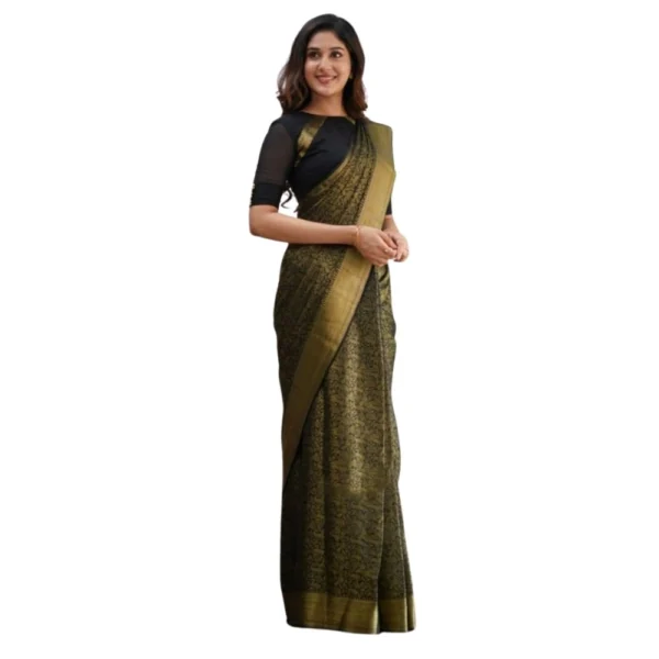 Black Silk Printed Saree for Women with Unstitched Blouse