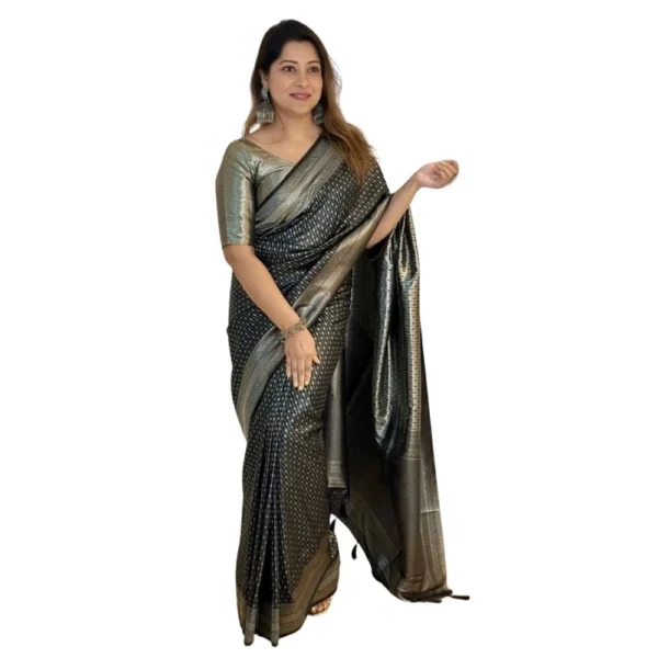 Black Silk Printed Saree for Women