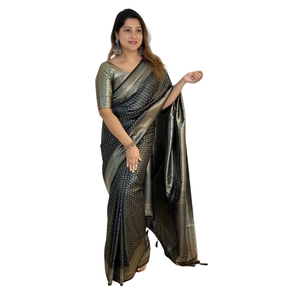 Black Silk Printed Saree for Women