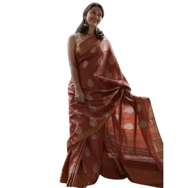 Maroon Silk Printed Saree for Women with Unstitched Blouse