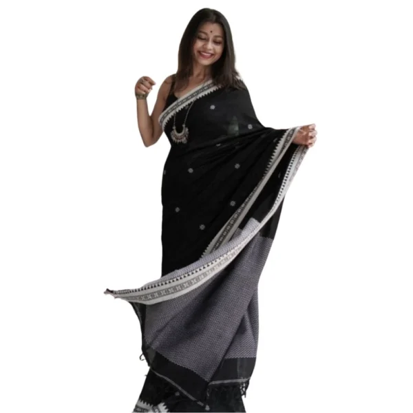 Black Cotton Printed Saree for Women