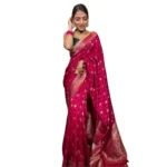 Rani Pink Silk Printed Saree with Unstitched Blouse for Women