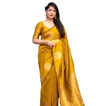 Bright Yellow Silk Printed Saree for Women