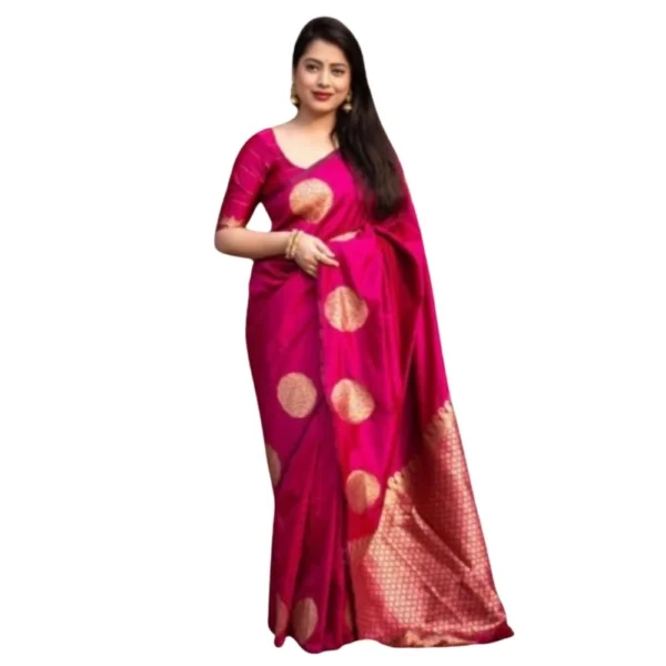Pink Silk Printed Saree for Women with Unstitched Blouse