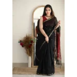 Black Cotton Printed Saree for Women