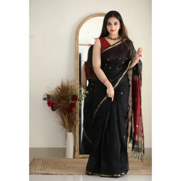 Black Cotton Printed Saree for Women