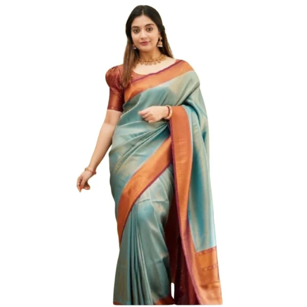 Rama Green Silk Printed Saree for Women