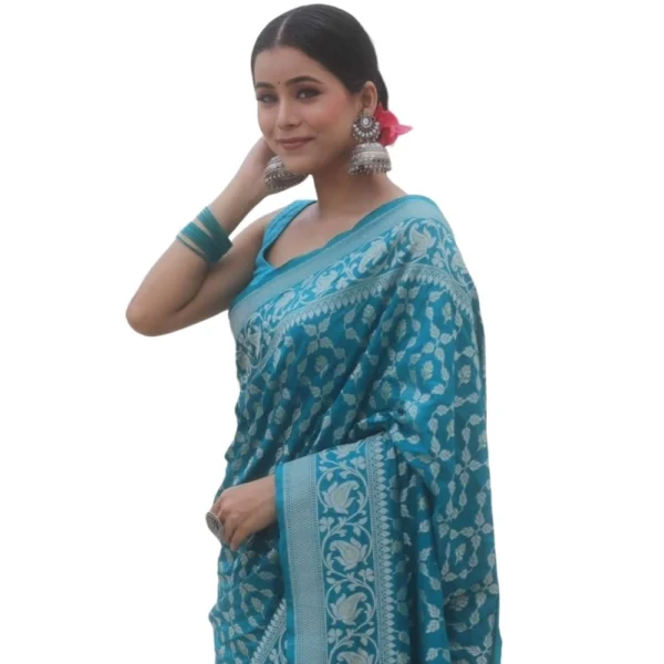 Sky Blue Silk Printed Saree for Women
