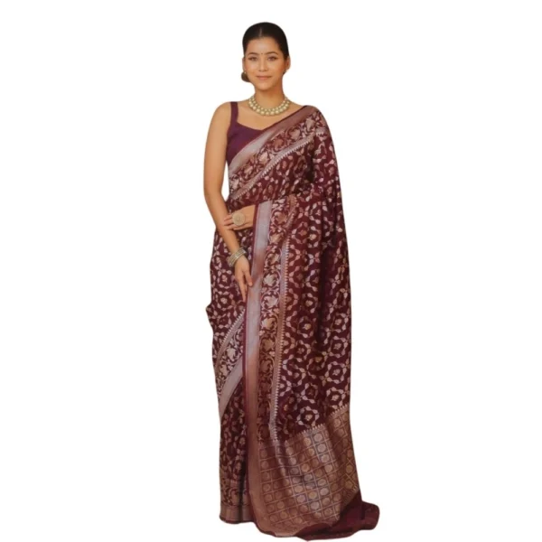 Maroon Silk Printed Saree for Women