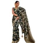 Women's Dark Green Silk Printed Saree