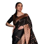 Generic Women's Silk Printed Saree With Unstitched Blouse 5.5Mtr (Black)