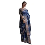 Navy Blue Silk Printed Saree for Women
