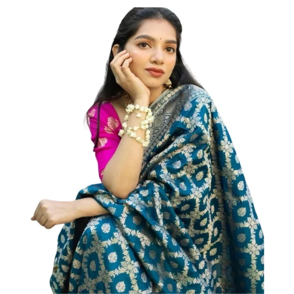 Sky Blue Silk Printed Saree for Women
