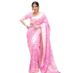 Pink Silk Printed Saree with Unstitched Blouse for Women