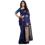 Navy Blue Silk Printed Saree for Women