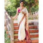 Pristine White Silk Printed Saree with Unstitched Blouse