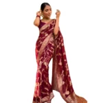 Maroon Printed Silk Saree with Unstitched Blouse