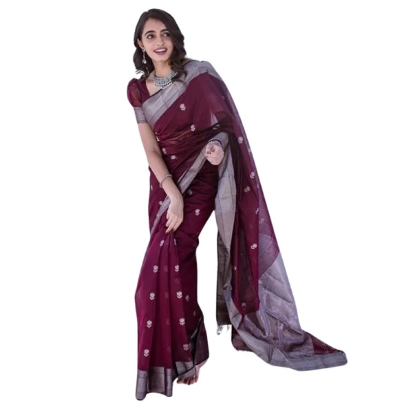 Maroon Cotton Printed Saree for Women