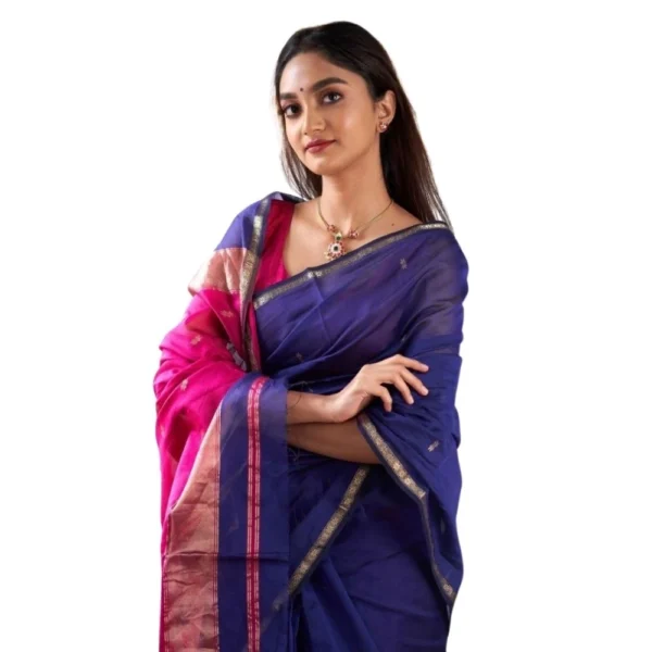 Blue Cotton Printed Saree for Women