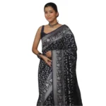 Navy Blue Silk Printed Saree for Women