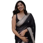 Black Silk Printed Saree with Unstitched Blouse