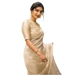 Off White Silk Printed Saree with Unstitched Blouse