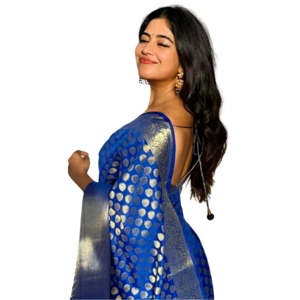 Elegant Royal Blue Silk Printed Saree with Unstitched Blouse