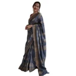 Grey Silk Printed Saree for Women with Unstitched Blouse