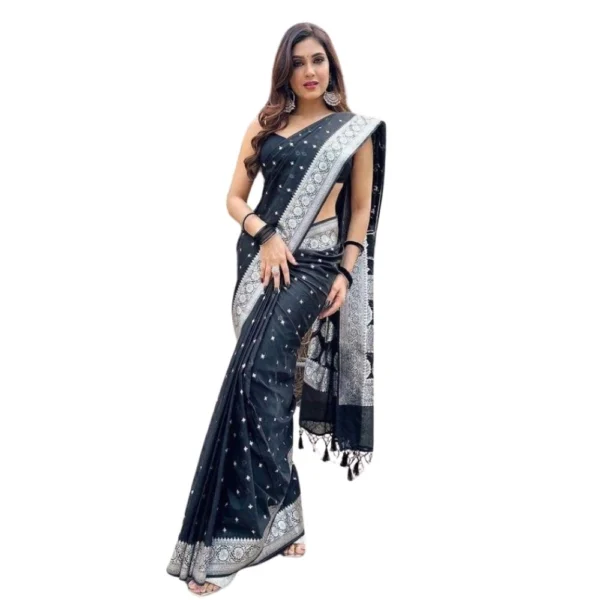 Black Silk Printed Saree for Women