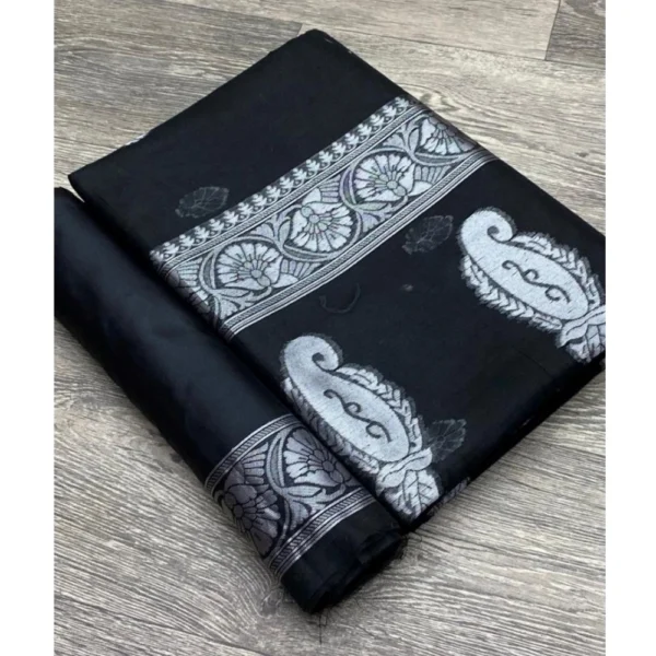 Black Cotton Printed Saree for Women