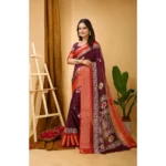 Generic Women's Soft Blooming Marshmallow Fabric Kalamkari Printed Saree With Unstitched Blouse 5.5Mtr (Wine) - Image 4