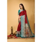 Generic Women's Soft Dola Cotton Kalamkari Printed Saree With Unstitched Blouse 5.5Mtr (Red) - Image 4