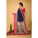 Generic Women's Soft Dola Cotton Kalamkari Printed Saree With Unstitched Blouse 5.5Mtr (Navy Blue) - Image 3